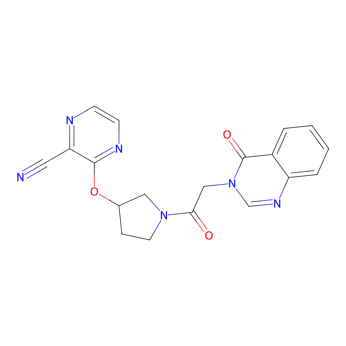 3-((1-(2-(4-oxoquinazolin-3(4H)-yl)acetyl)pyrrolidin-3-yl)oxy)pyrazine-2-carbonitrile molecular structure, CAS 2034475-85-7