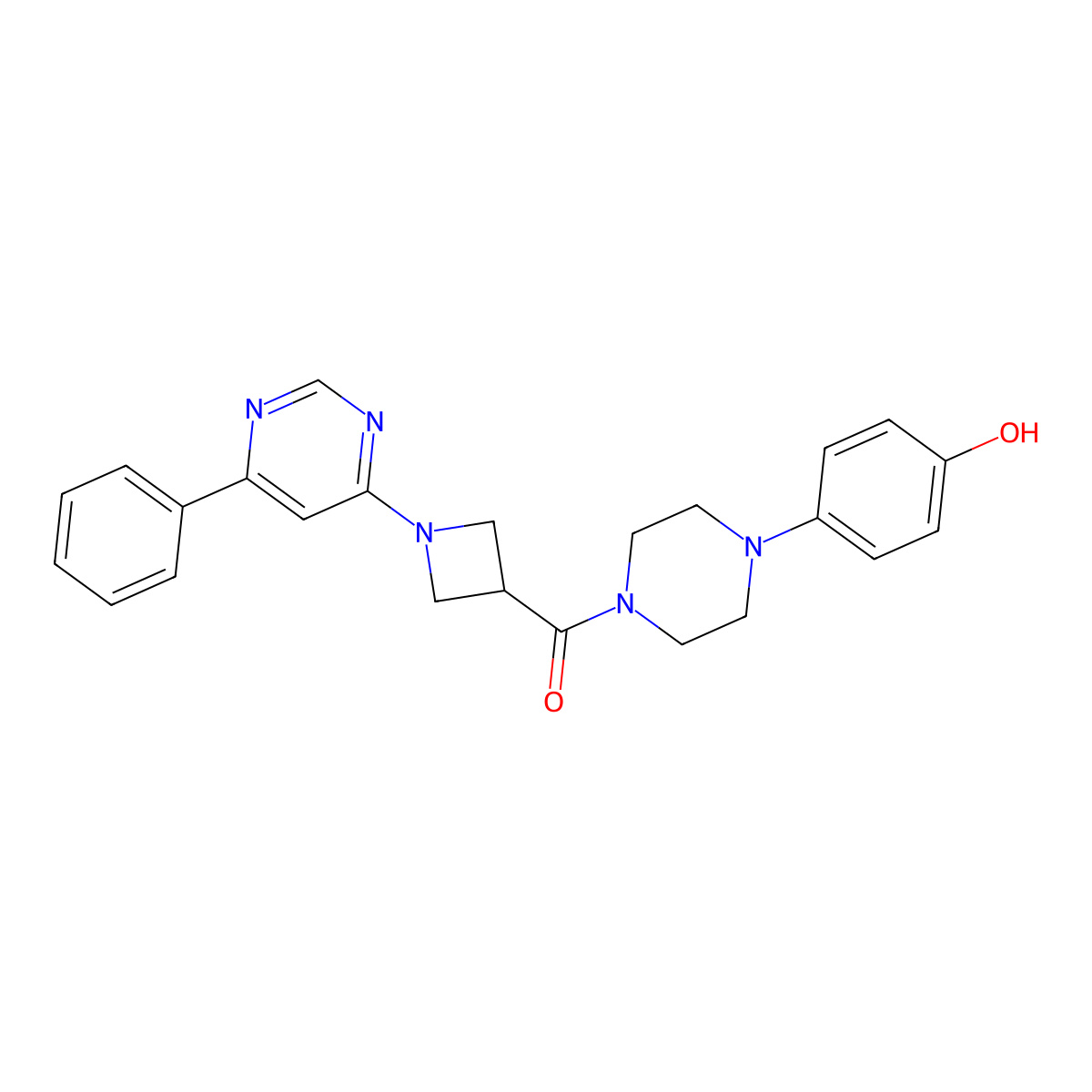 (4-(4-Hydroxyphenyl)piperazin-1-yl)(1-(6-phenylpyrimidin-4-yl)azetidin-3-yl)methanone molecular structure, CAS 2034475-90-4