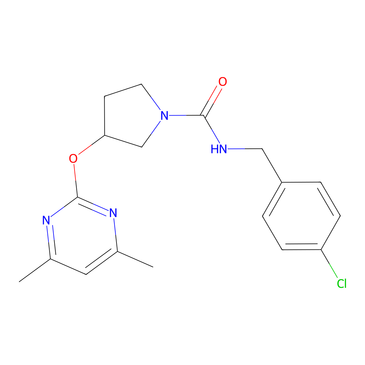 N-(4-chlorobenzyl)-3-((4,6-dimethylpyrimidin-2-yl)oxy)pyrrolidine-1-carboxamide molecular structure, CAS 2034475-91-5