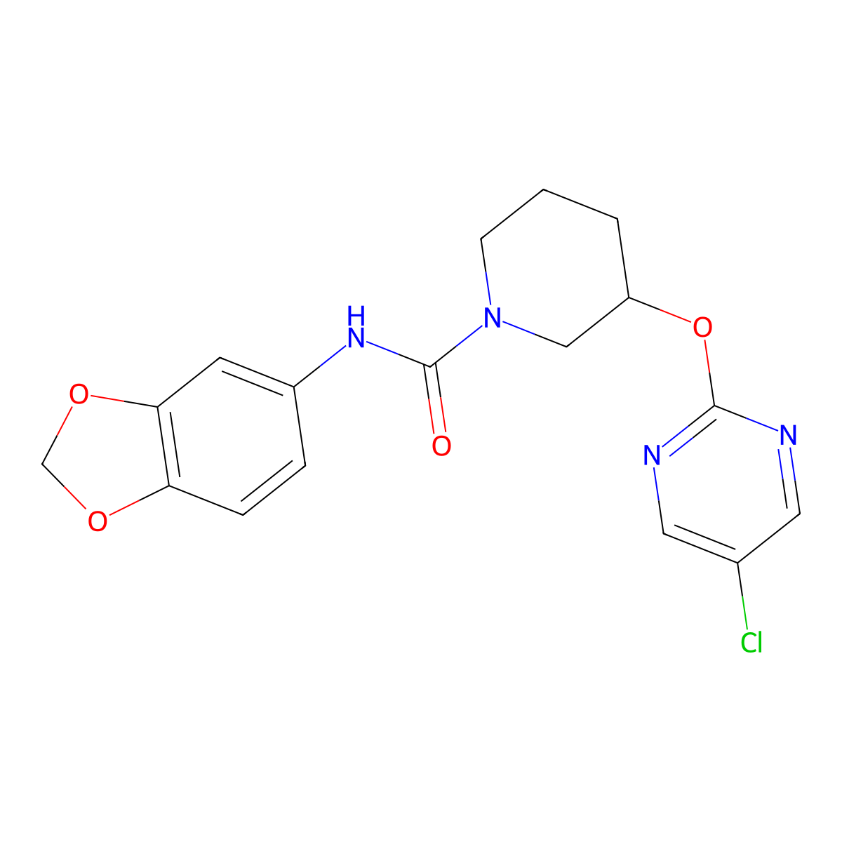 N-(benzo[d][1,3]dioxol-5-yl)-3-((5-chloropyrimidin-2-yl)oxy)piperidine-1-carboxamide molecular structure, CAS 2034475-94-8