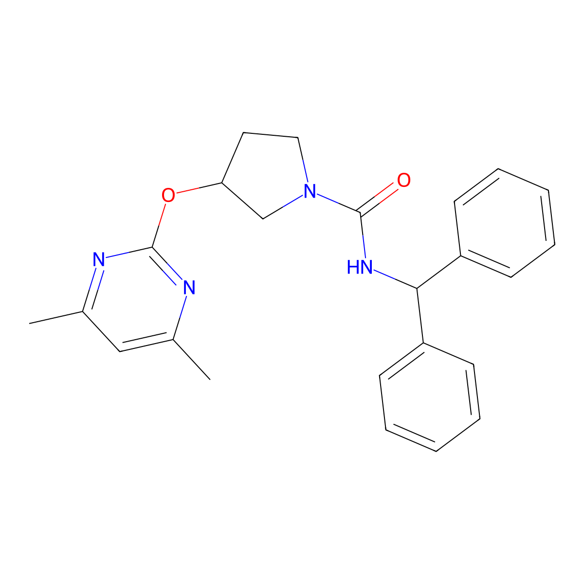 N-benzhydryl-3-((4,6-dimethylpyrimidin-2-yl)oxy)pyrrolidine-1-carboxamide molecular structure, CAS 2034475-96-0