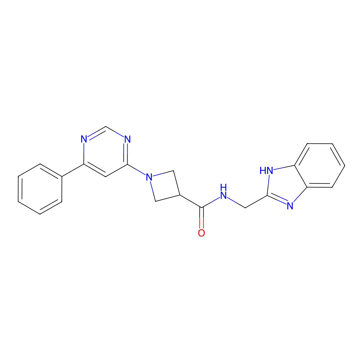 N-((1H-benzo[d]imidazol-2-yl)methyl)-1-(6-phenylpyrimidin-4-yl)azetidine-3-carboxamide molecular structure, CAS 2034475-98-2