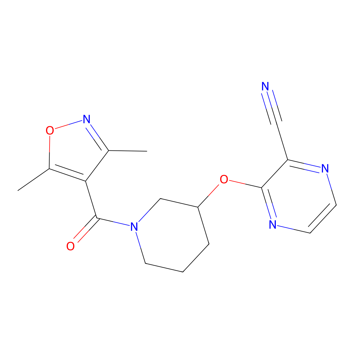 3-((1-(3,5-Dimethylisoxazole-4-carbonyl)piperidin-3-yl)oxy)pyrazine-2-carbonitrile molecular structure, CAS 2034475-99-3