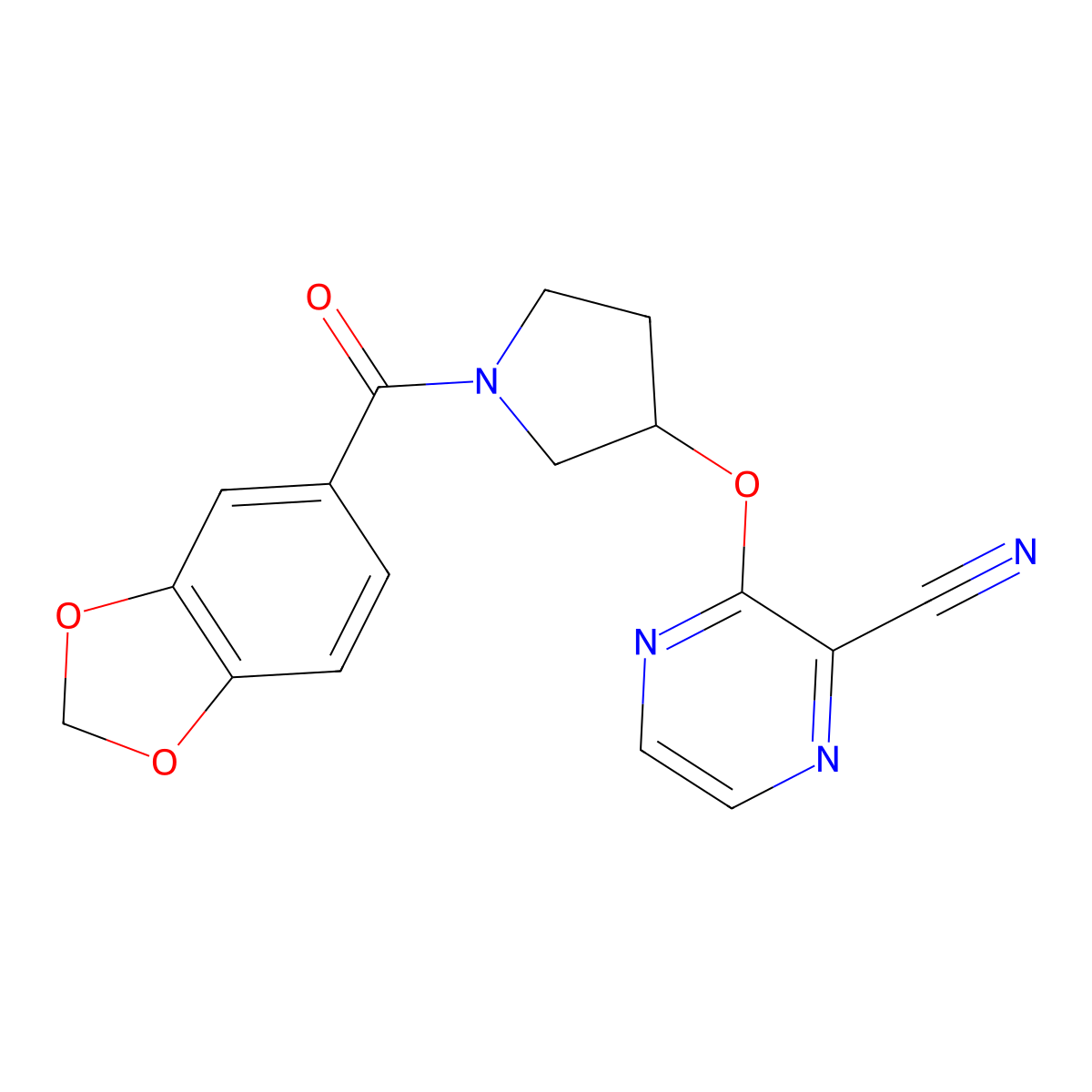 3-((1-(Benzo[d][1,3]dioxole-5-carbonyl)pyrrolidin-3-yl)oxy)pyrazine-2-carbonitrile molecular structure, CAS 2034476-00-9