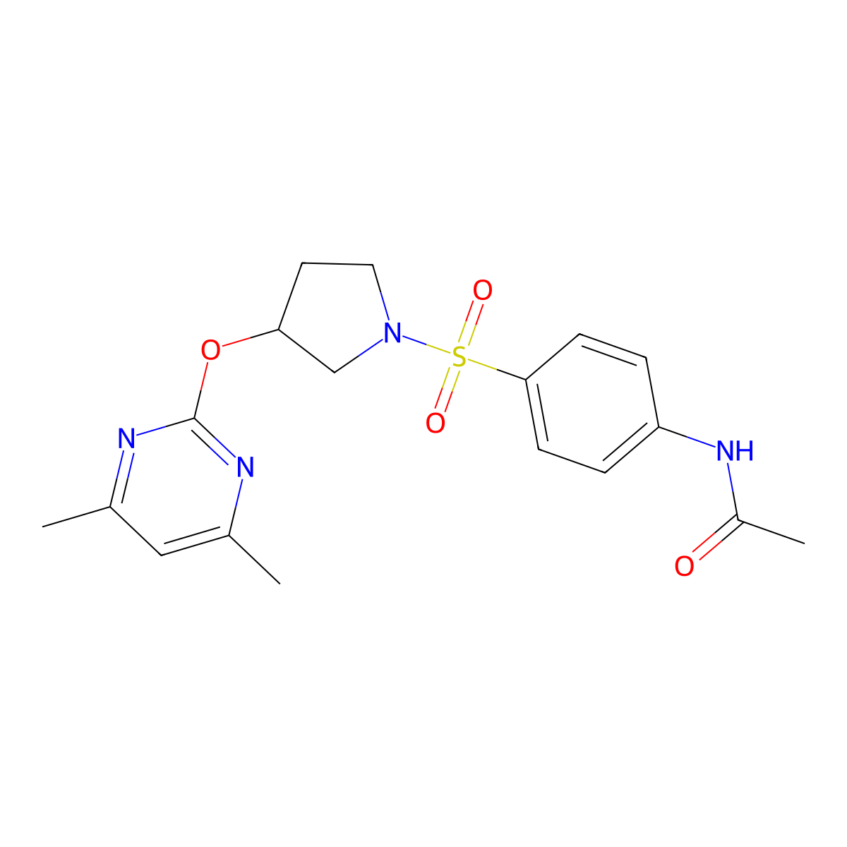 N-[4-({3-[(4,6-dimethylpyrimidin-2-yl)oxy]pyrrolidin-1-yl}sulfonyl)phenyl]acetamide molecular structure, CAS 2034476-02-1