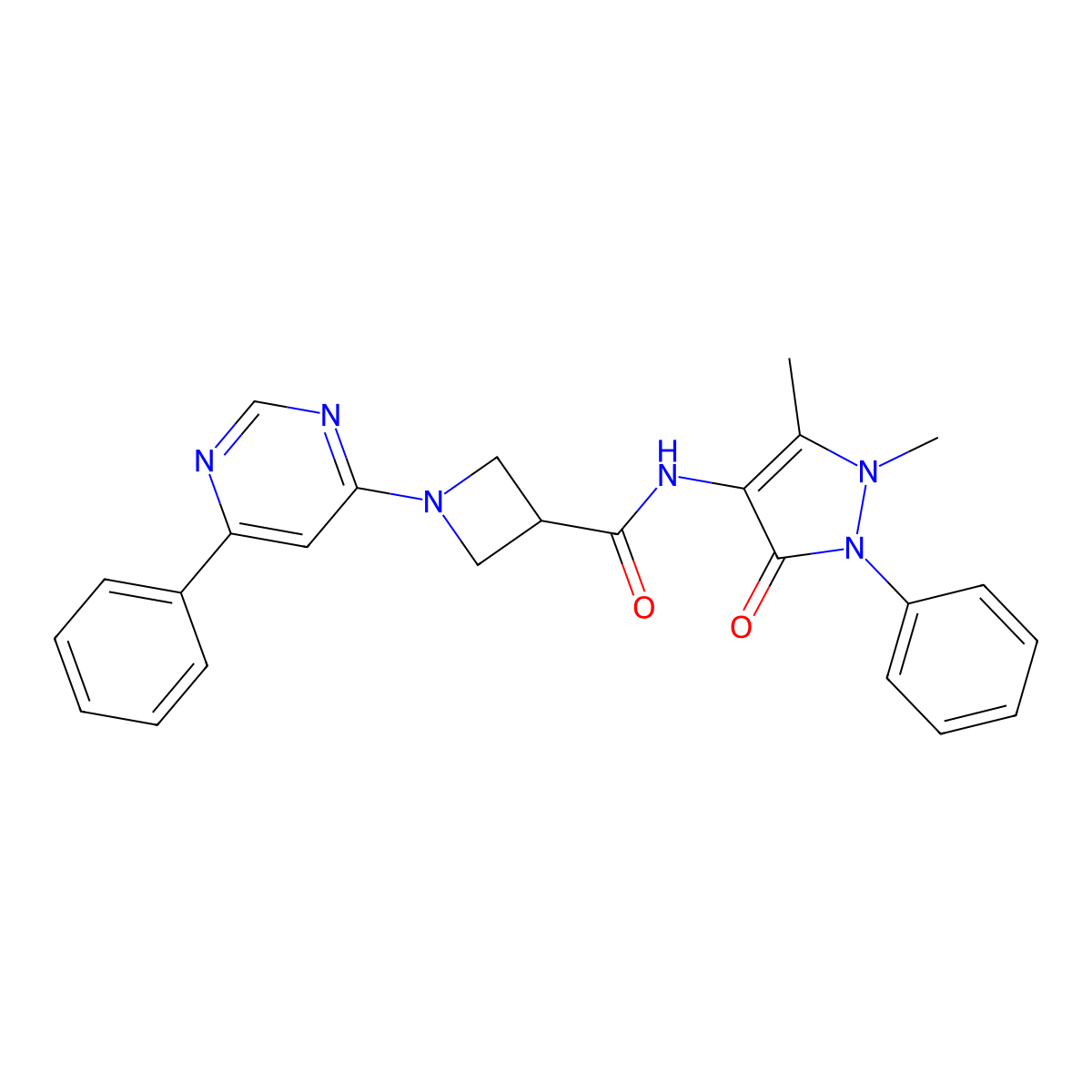 N-(1,5-dimethyl-3-oxo-2-phenyl-2,3-dihydro-1H-pyrazol-4-yl)-1-(6-phenylpyrimidin-4-yl)azetidine-3-carboxamide molecular structure, CAS 2034476-04-3