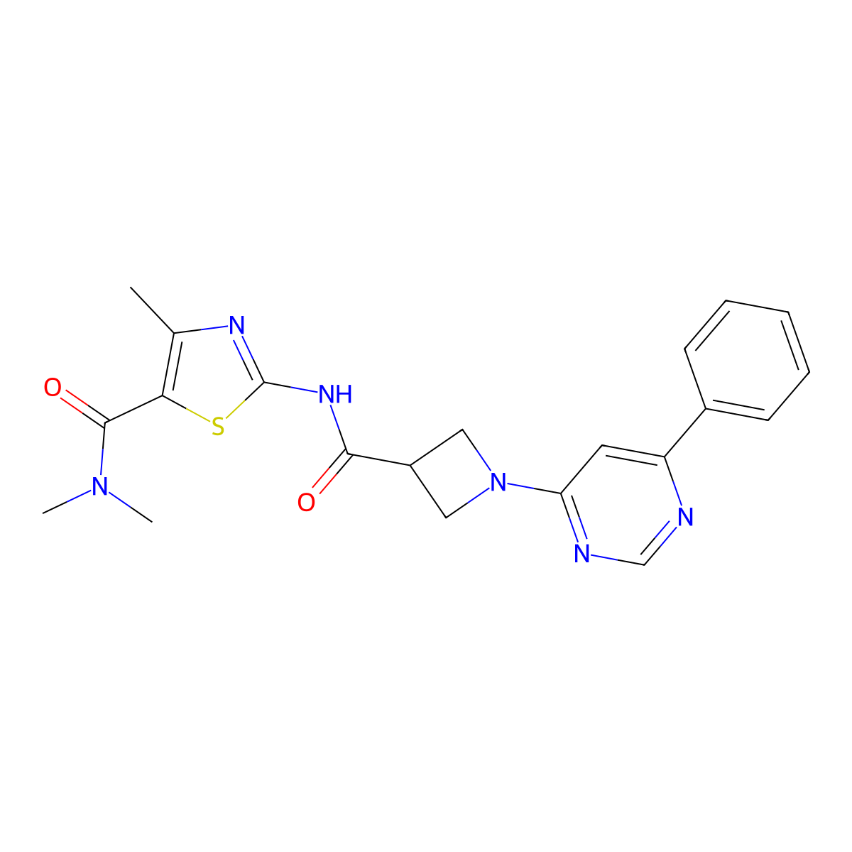 N,N,4-trimethyl-2-(1-(6-phenylpyrimidin-4-yl)azetidine-3-carboxamido)thiazole-5-carboxamide molecular structure, CAS 2034476-06-5