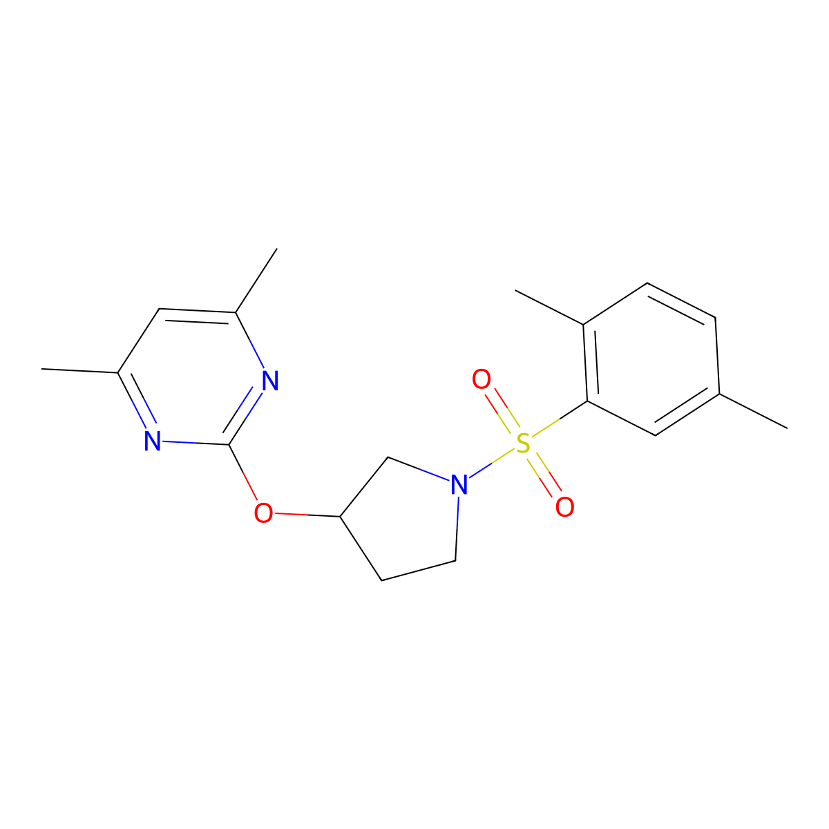 2-((1-((2,5-Dimethylphenyl)sulfonyl)pyrrolidin-3-yl)oxy)-4,6-dimethylpyrimidine molecular structure, CAS 2034476-09-8