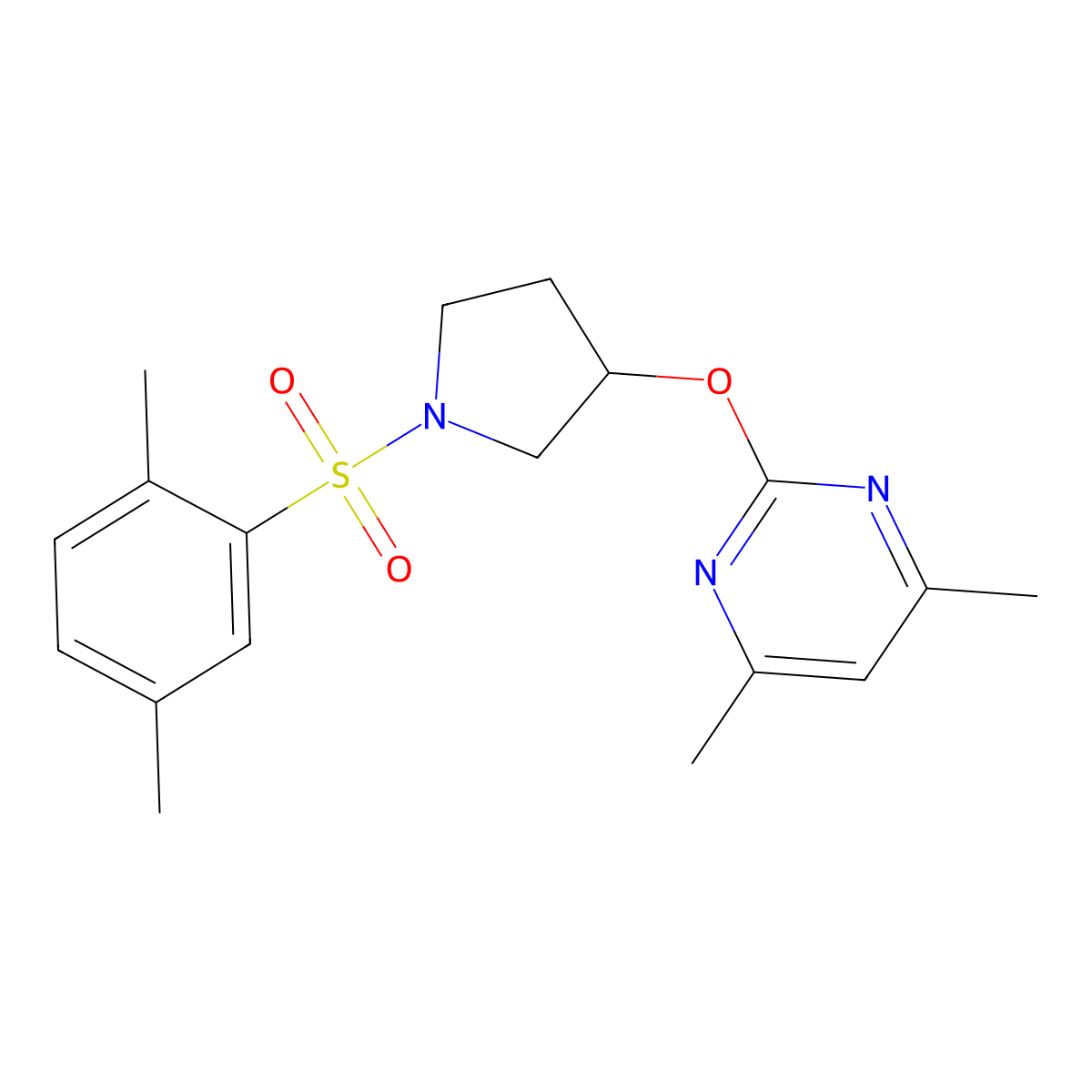 2-((1-((2,5-Dimethylphenyl)sulfonyl)pyrrolidin-3-yl)oxy)-4,6-dimethylpyrimidine molecular structure, CAS 2034476-09-8