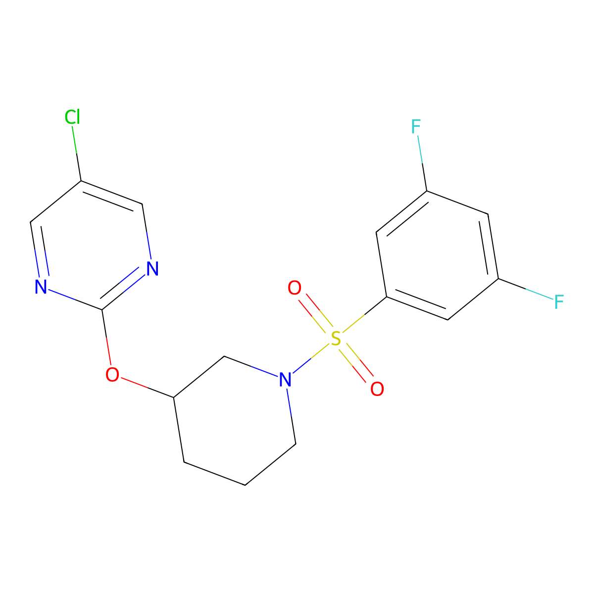 5-Chloro-2-((1-((3,5-difluorophenyl)sulfonyl)piperidin-3-yl)oxy)pyrimidine molecular structure, CAS 2034476-12-3