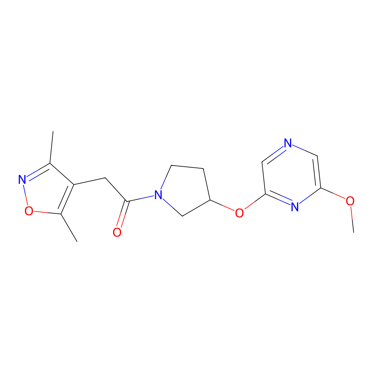 2-(3,5-Dimethylisoxazol-4-yl)-1-(3-((6-methoxypyrazin-2-yl)oxy)pyrrolidin-1-yl)ethanone molecular structure, CAS 2034476-13-4