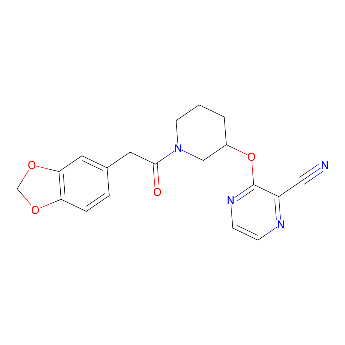 3-((1-(2-(Benzo[d][1,3]dioxol-5-yl)acetyl)piperidin-3-yl)oxy)pyrazine-2-carbonitrile molecular structure, CAS 2034476-14-5