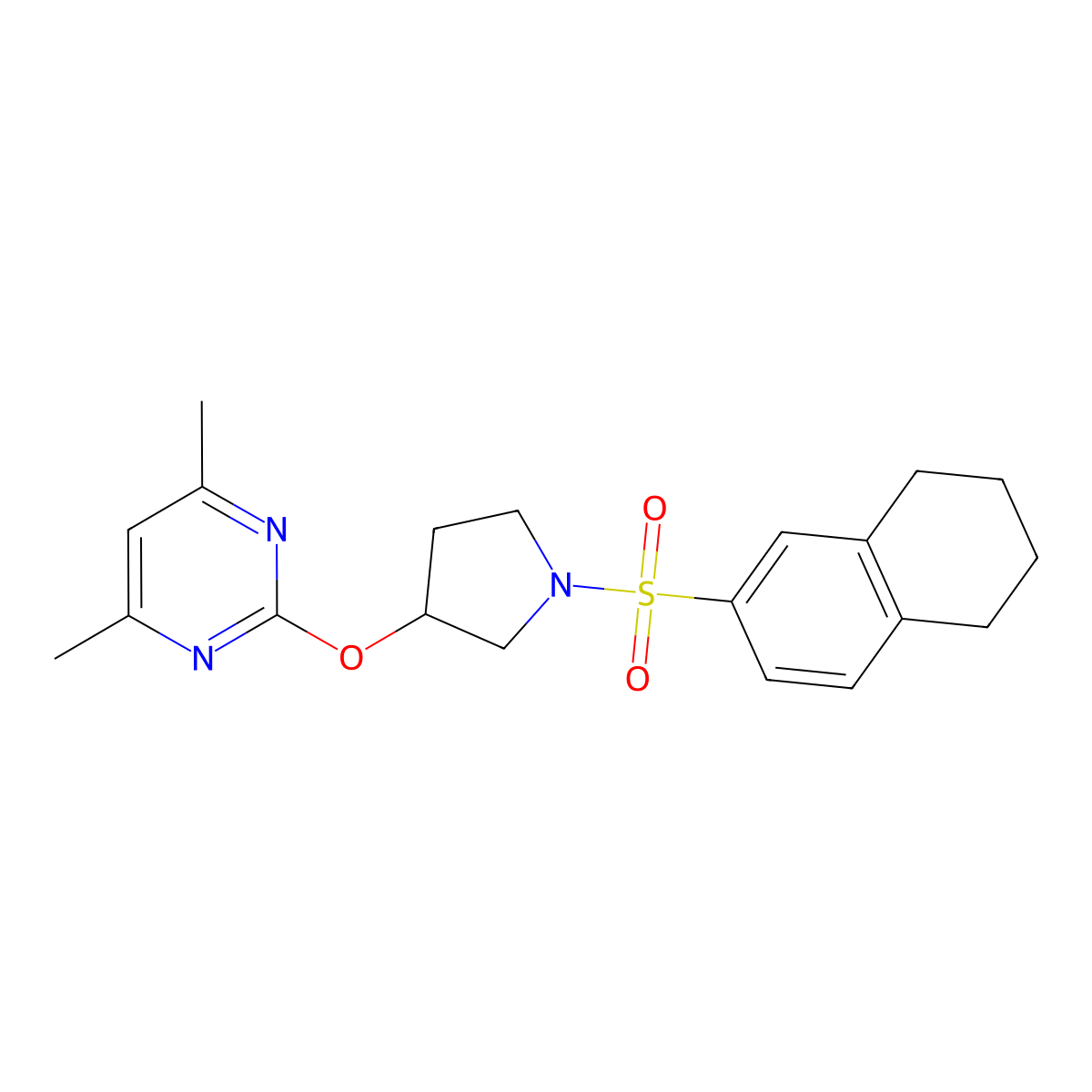 4,6-Dimethyl-2-((1-((5,6,7,8-tetrahydronaphthalen-2-yl)sulfonyl)pyrrolidin-3-yl)oxy)pyrimidine molecular structure, CAS 2034476-15-6