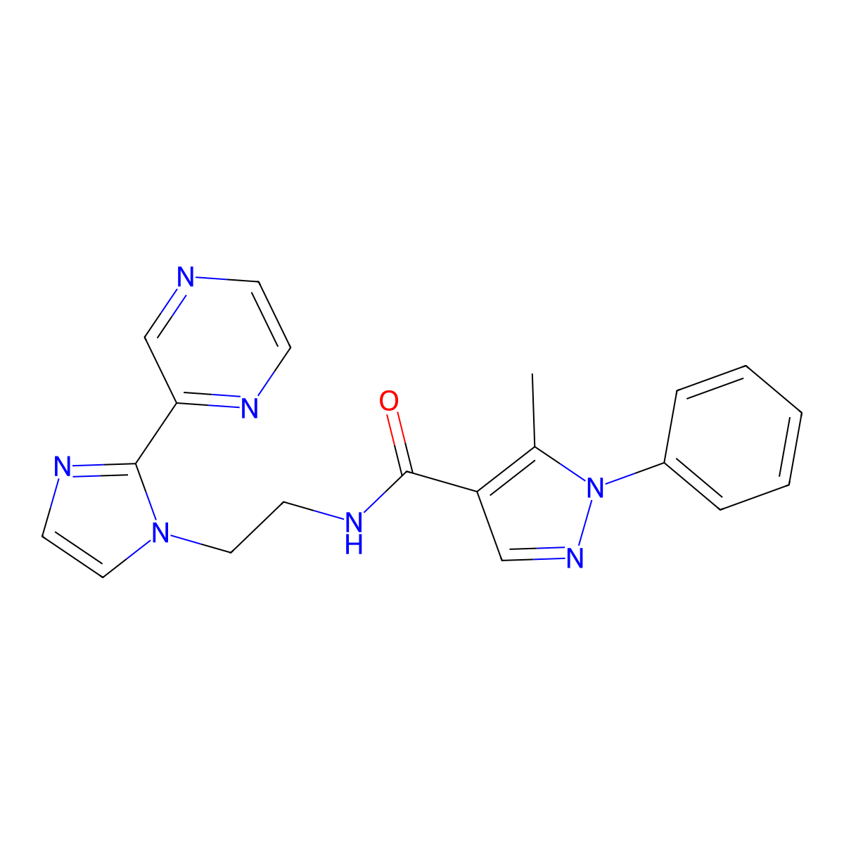 5-methyl-1-phenyl-N-{2-[2-(pyrazin-2-yl)-1H-imidazol-1-yl]ethyl}-1H-pyrazole-4-carboxamide molecular structure, CAS 2034476-16-7