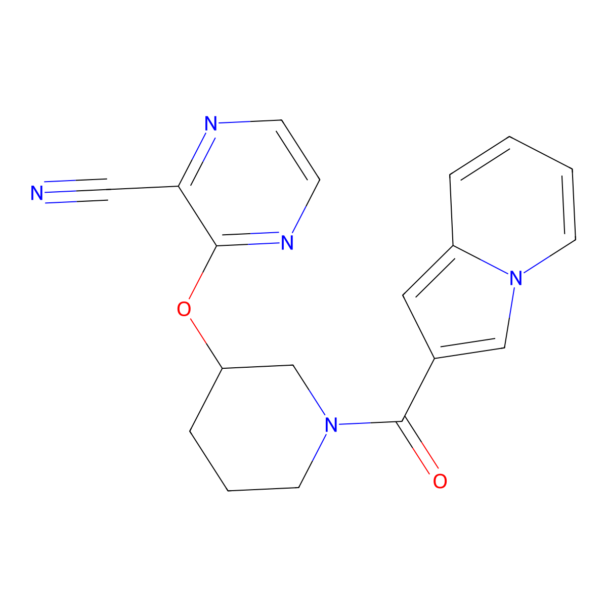 3-{[1-(Indolizine-2-carbonyl)piperidin-3-yl]oxy}pyrazine-2-carbonitrile molecular structure, CAS 2034476-17-8