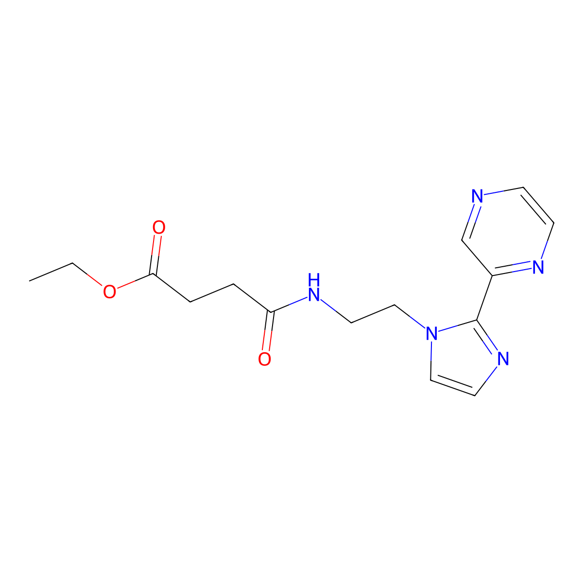 ethyl 4-oxo-4-((2-(2-(pyrazin-2-yl)-1H-imidazol-1-yl)ethyl)amino)butanoate molecular structure, CAS 2034476-22-5
