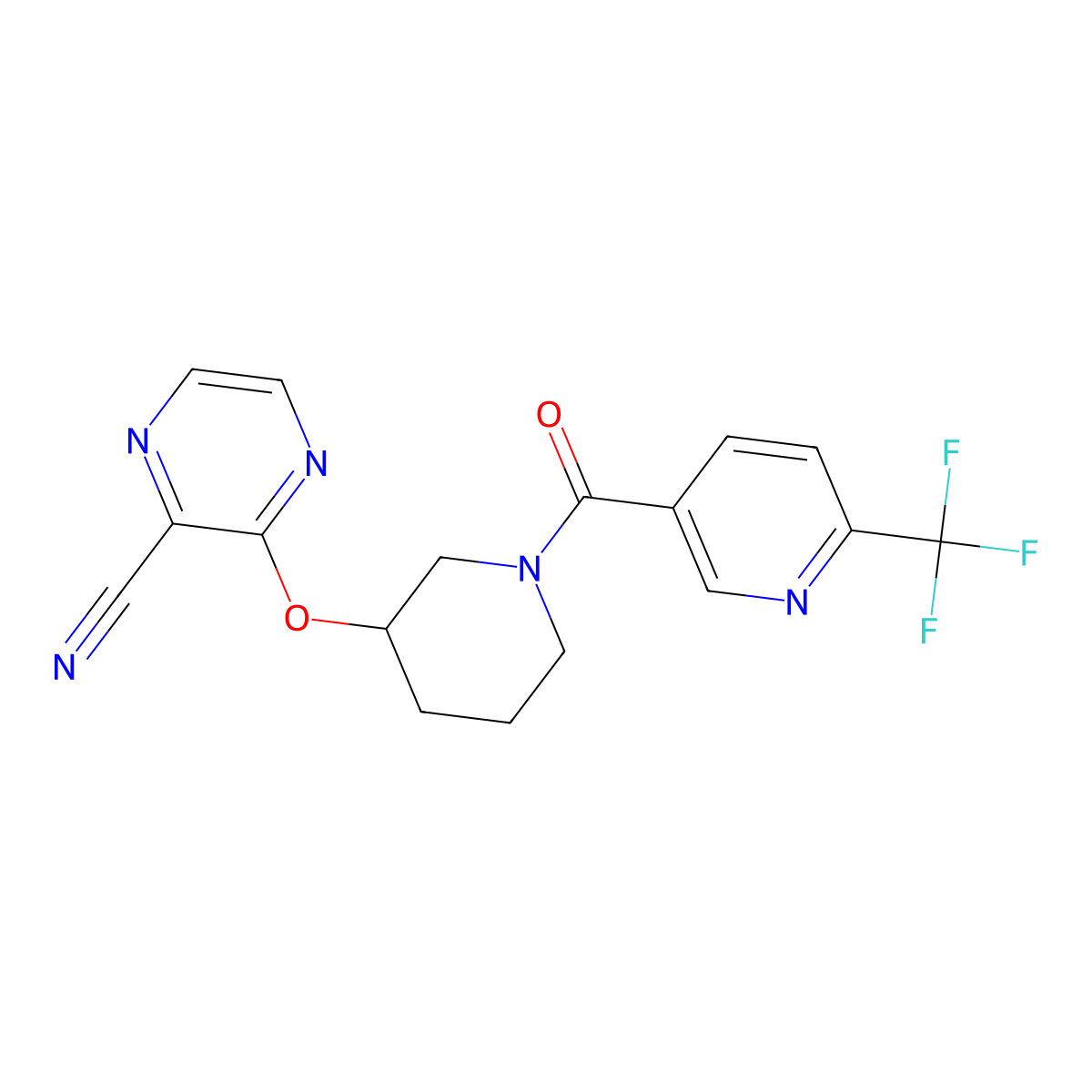 3-((1-(6-(Trifluoromethyl)nicotinoyl)piperidin-3-yl)oxy)pyrazine-2-carbonitrile molecular structure, CAS 2034476-23-6