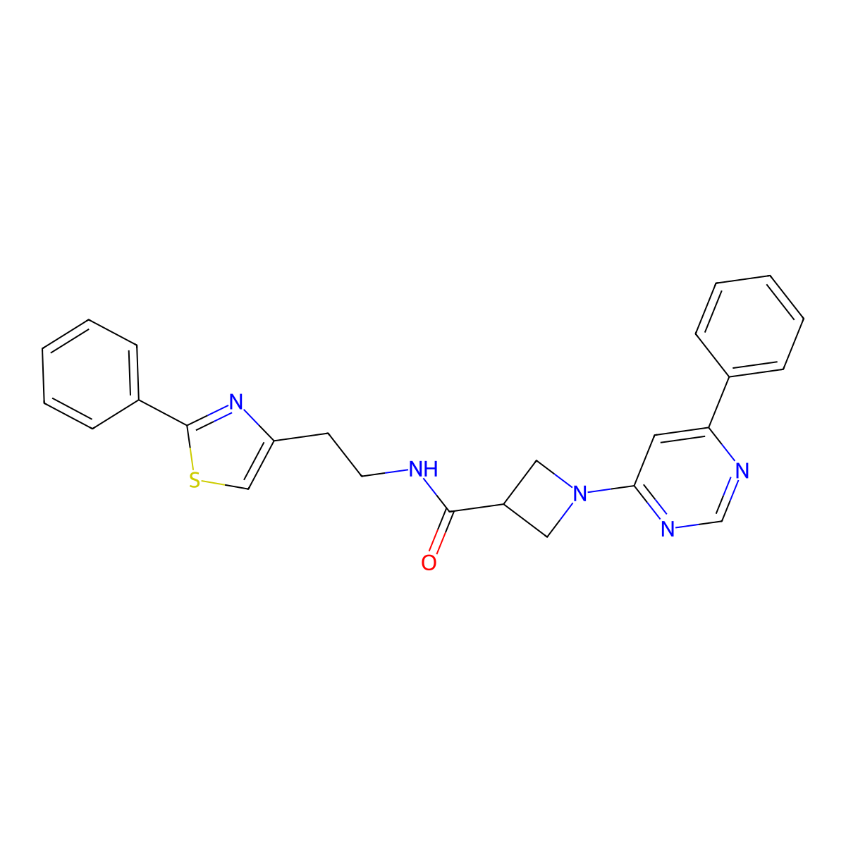 1-(6-phenylpyrimidin-4-yl)-N-(2-(2-phenylthiazol-4-yl)ethyl)azetidine-3-carboxamide molecular structure, CAS 2034476-25-8
