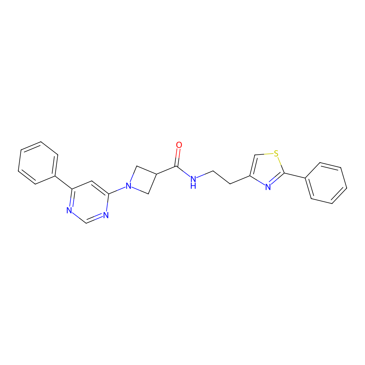 1-(6-phenylpyrimidin-4-yl)-N-(2-(2-phenylthiazol-4-yl)ethyl)azetidine-3-carboxamide molecular structure, CAS 2034476-25-8