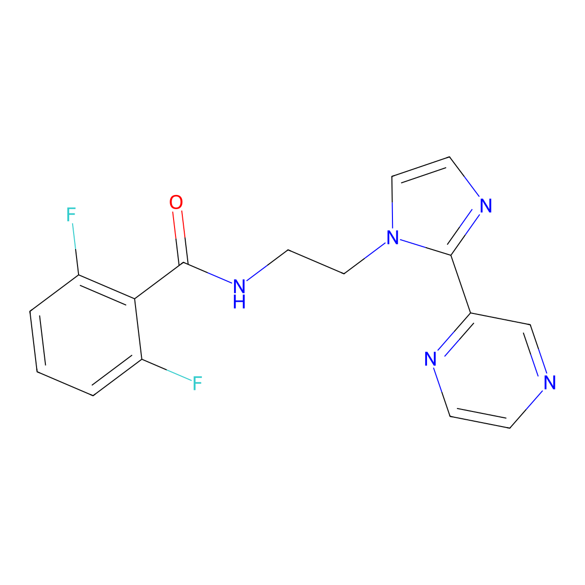 2,6-difluoro-N-(2-(2-(pyrazin-2-yl)-1H-imidazol-1-yl)ethyl)benzamide molecular structure, CAS 2034476-26-9