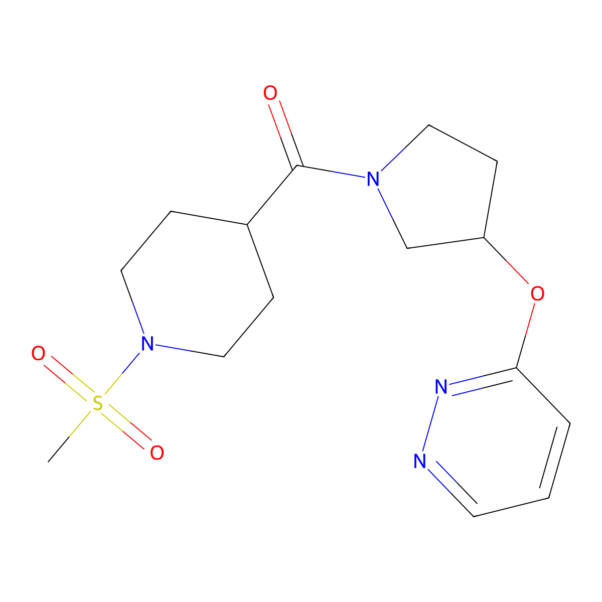 (1-(Methylsulfonyl)piperidin-4-yl)(3-(pyridazin-3-yloxy)pyrrolidin-1-yl)methanone molecular structure, CAS 2034476-27-0