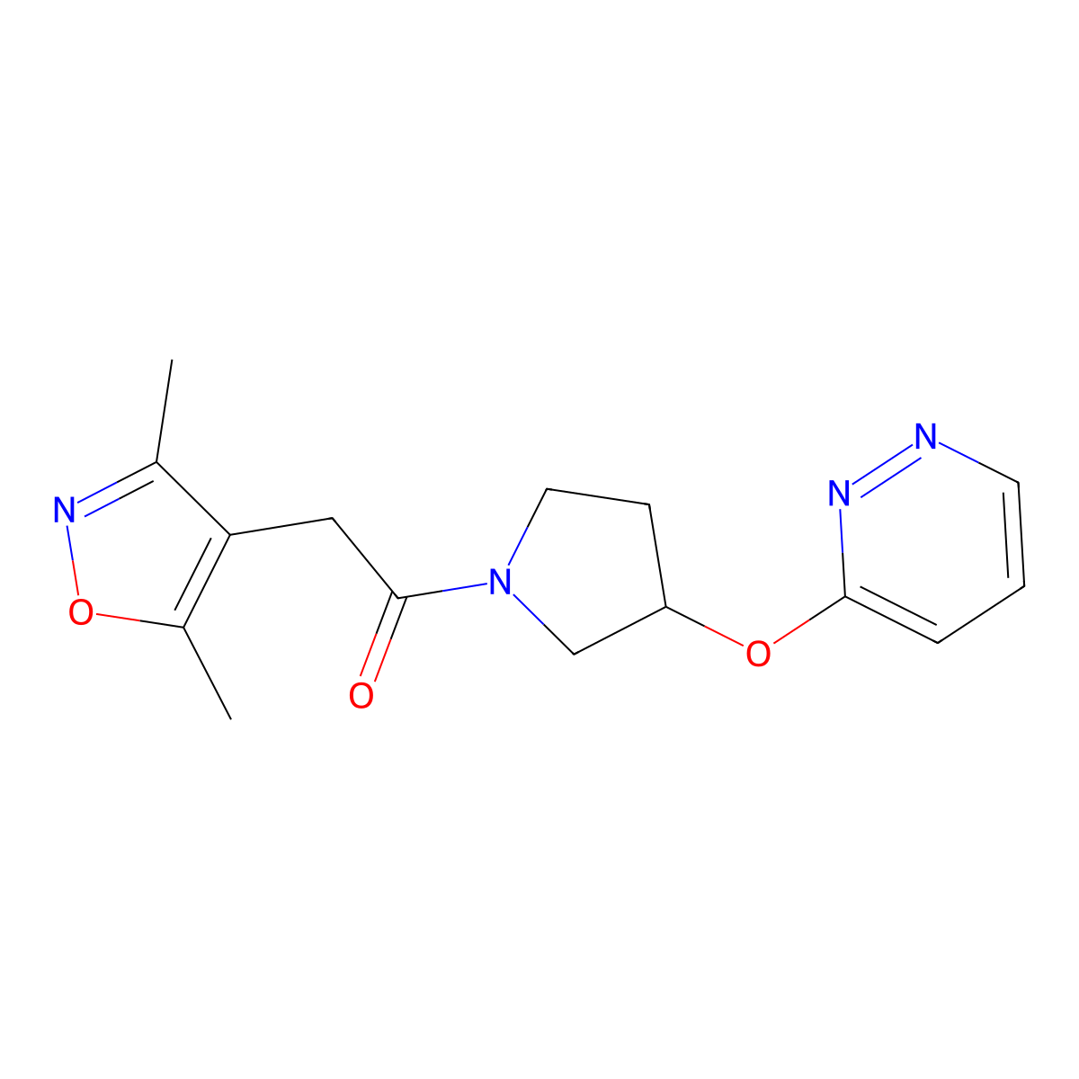 2-(3,5-Dimethylisoxazol-4-yl)-1-(3-(pyridazin-3-yloxy)pyrrolidin-1-yl)ethanone molecular structure, CAS 2034476-31-6