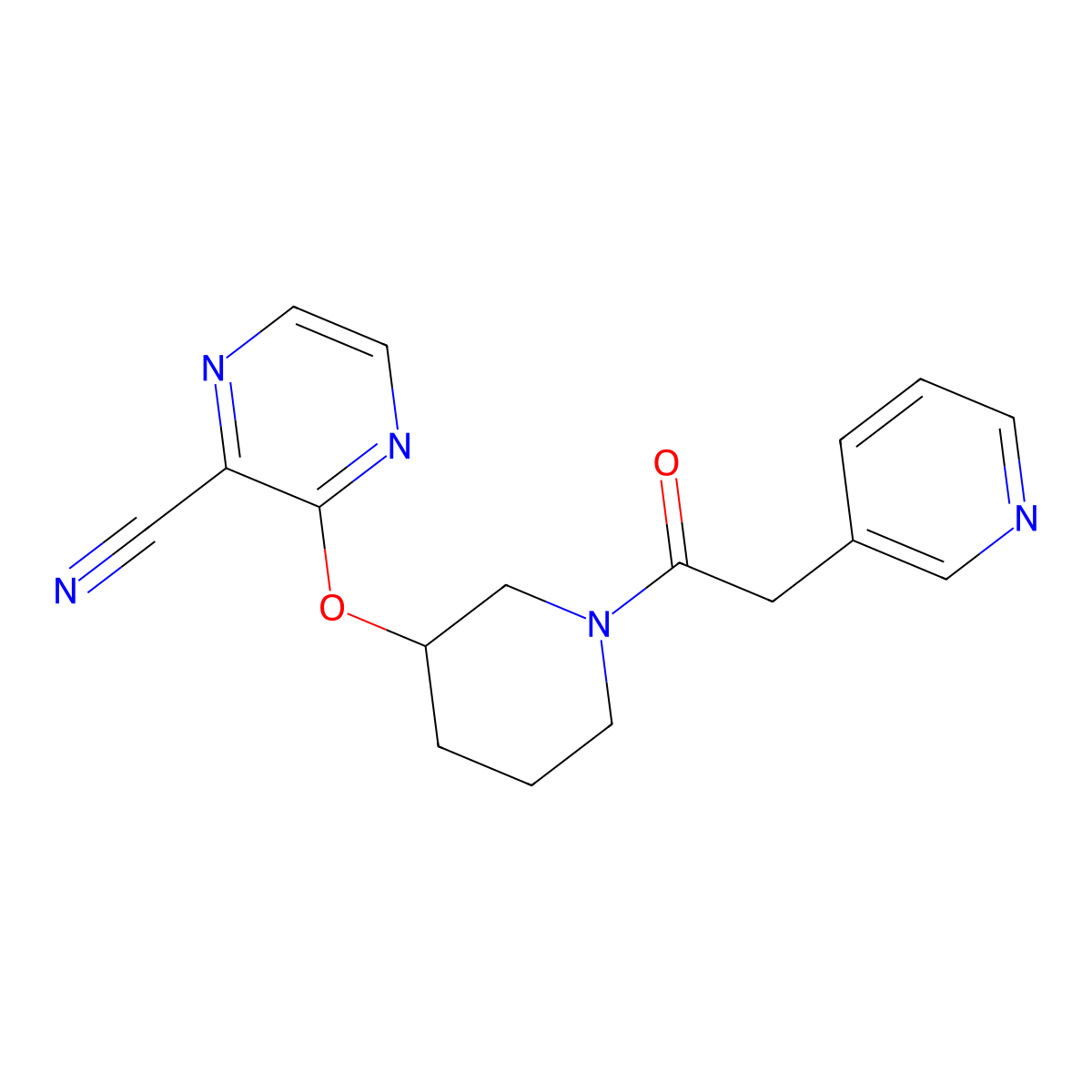 3-({1-[2-(Pyridin-3-yl)acetyl]piperidin-3-yl}oxy)pyrazine-2-carbonitrile molecular structure, CAS 2034476-32-7
