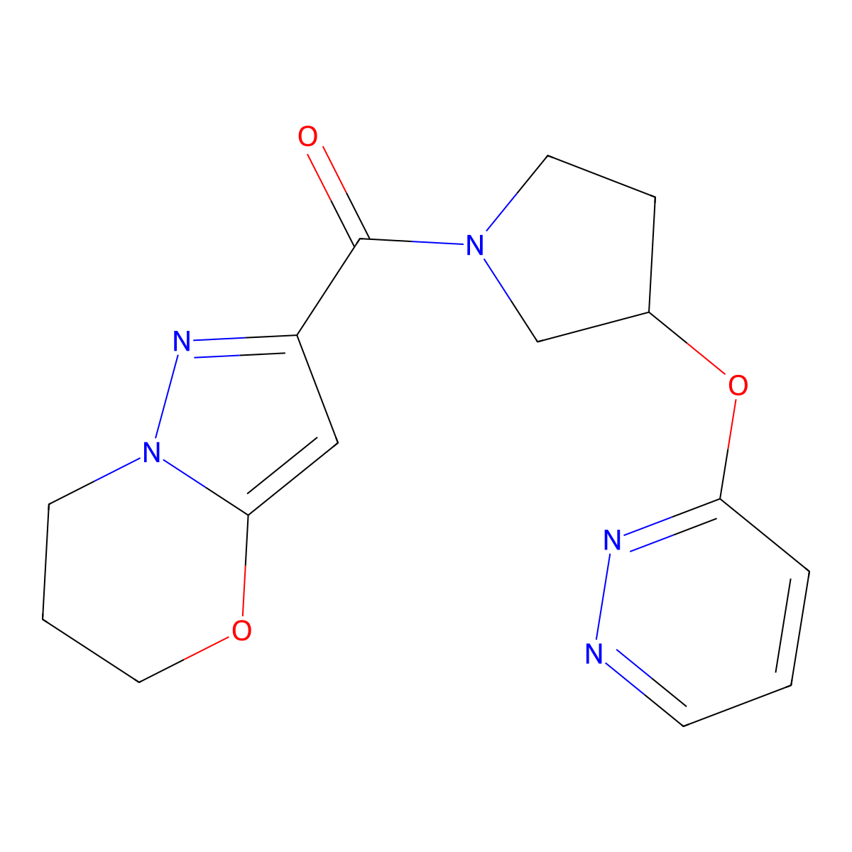 (6,7-dihydro-5H-pyrazolo[5,1-b][1,3]oxazin-2-yl)(3-(pyridazin-3-yloxy)pyrrolidin-1-yl)methanone molecular structure, CAS 2034476-35-0