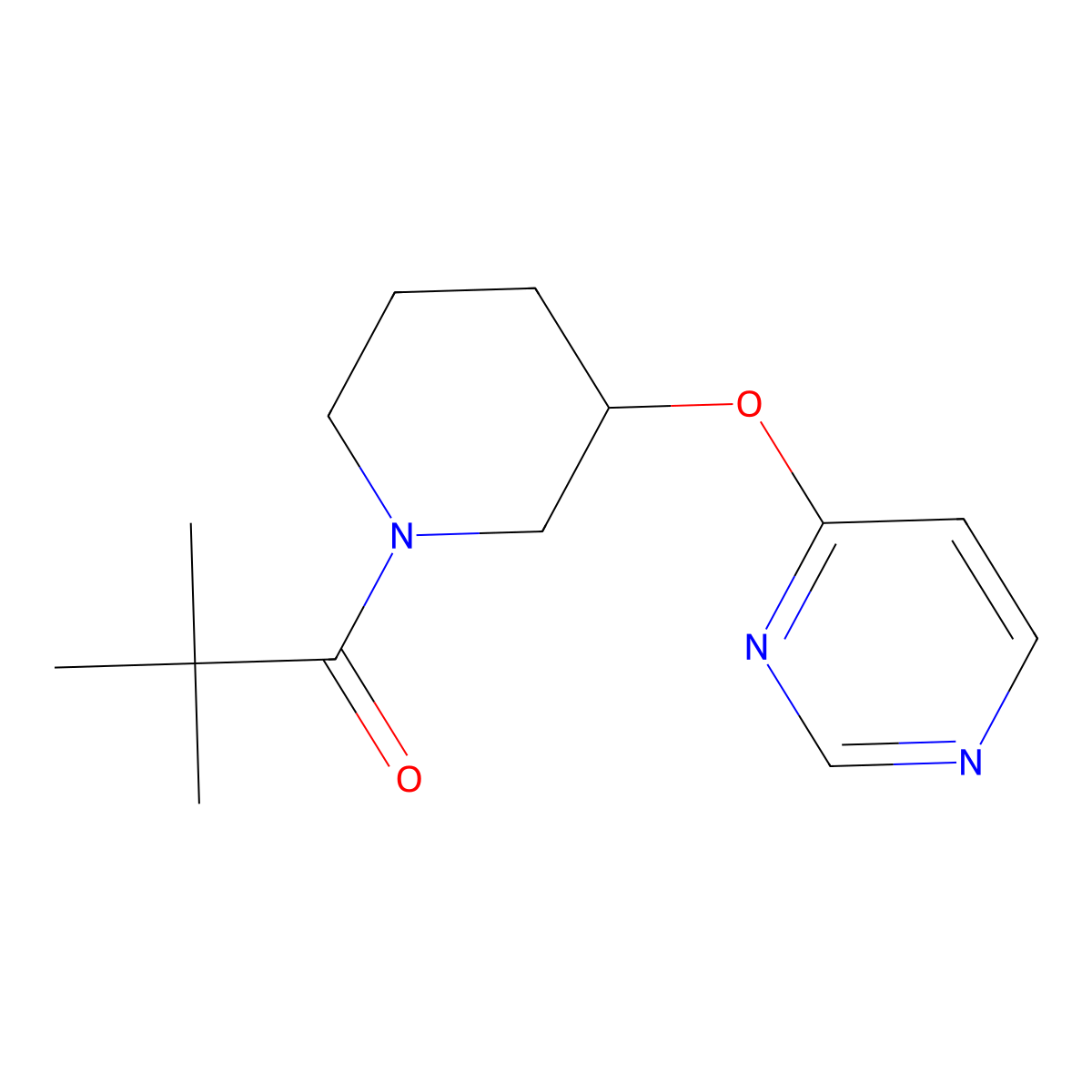 2,2-Dimethyl-1-[3-(pyrimidin-4-yloxy)piperidin-1-yl]propan-1-one molecular structure, CAS 2034476-37-2