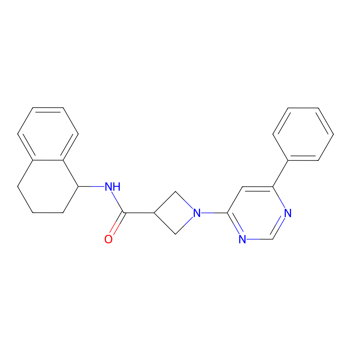 1-(6-phenylpyrimidin-4-yl)-N-(1,2,3,4-tetrahydronaphthalen-1-yl)azetidine-3-carboxamide molecular structure, CAS 2034476-38-3