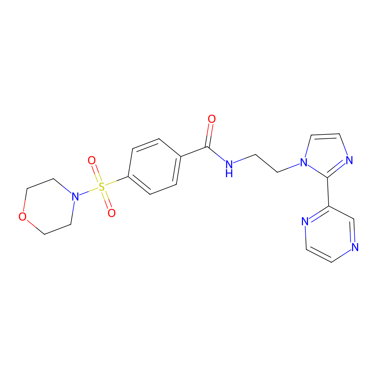 4-(morpholinosulfonyl)-N-(2-(2-(pyrazin-2-yl)-1H-imidazol-1-yl)ethyl)benzamide molecular structure, CAS 2034476-40-7