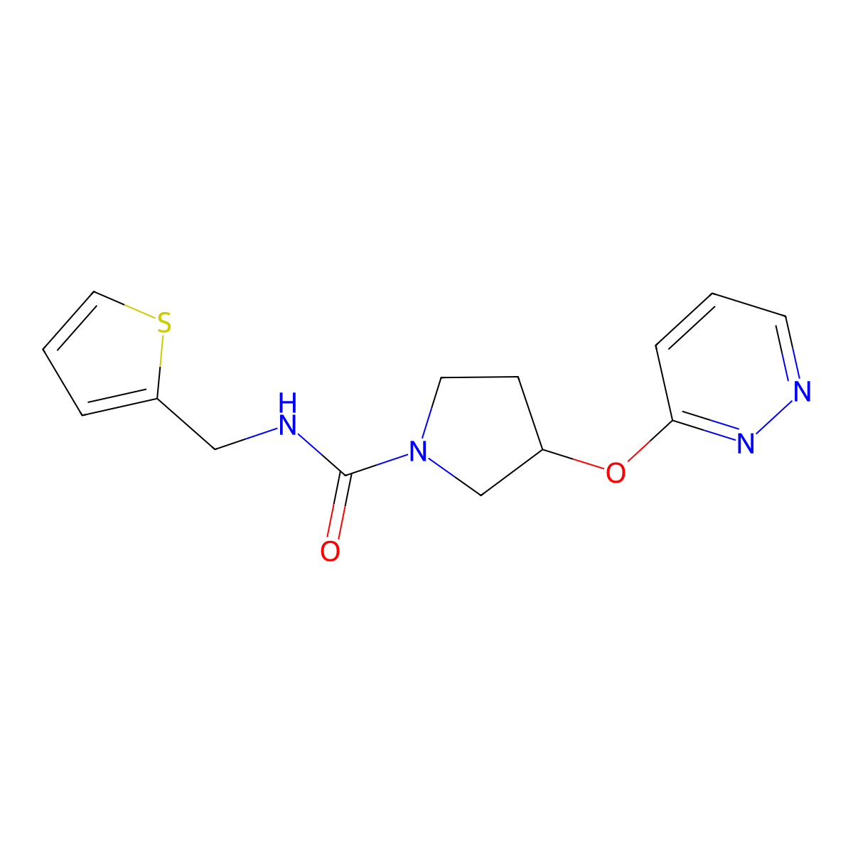 3-(pyridazin-3-yloxy)-N-(thiophen-2-ylmethyl)pyrrolidine-1-carboxamide molecular structure, CAS 2034476-45-2