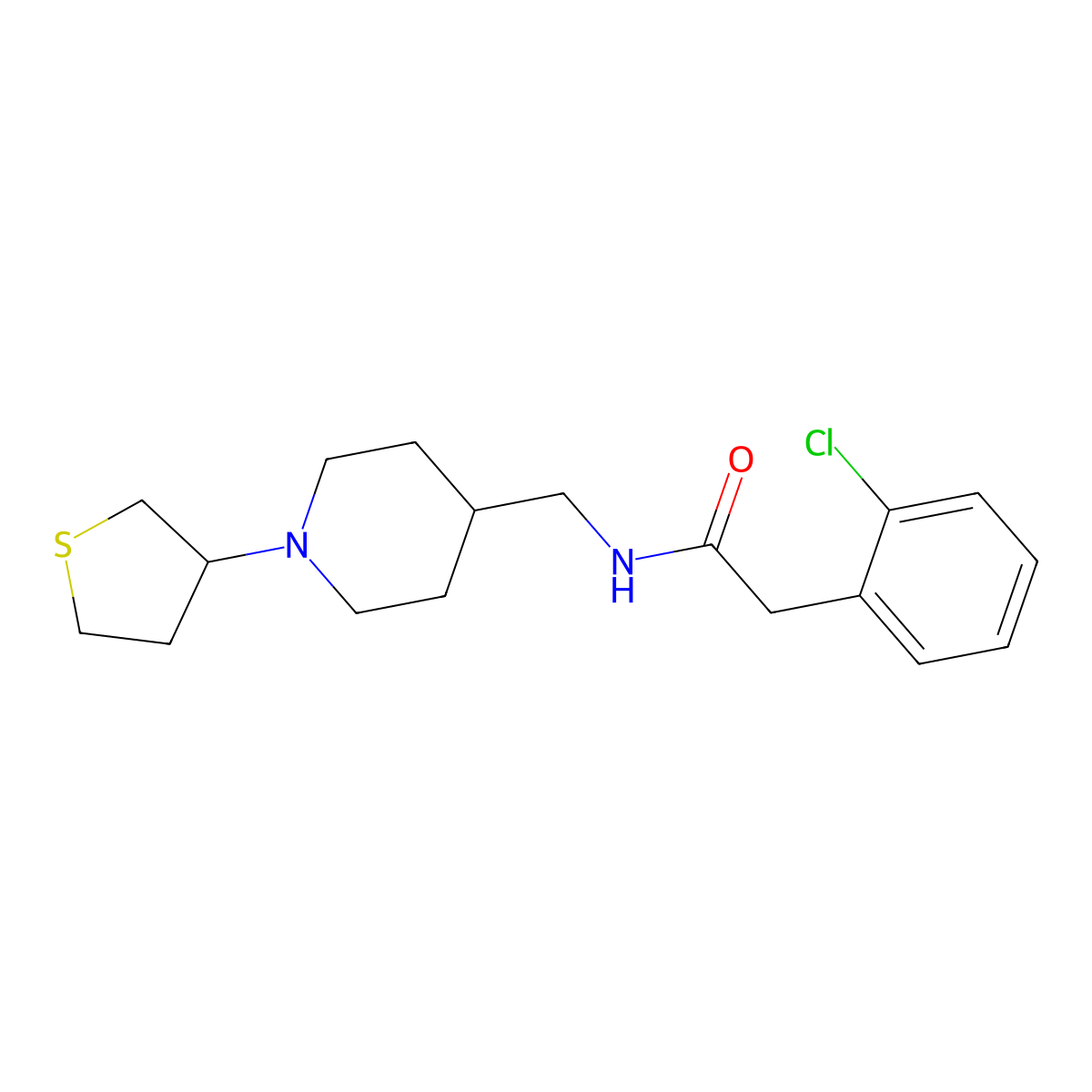 2-(2-chlorophenyl)-N-((1-(tetrahydrothiophen-3-yl)piperidin-4-yl)methyl)acetamide molecular structure, CAS 2034476-47-4