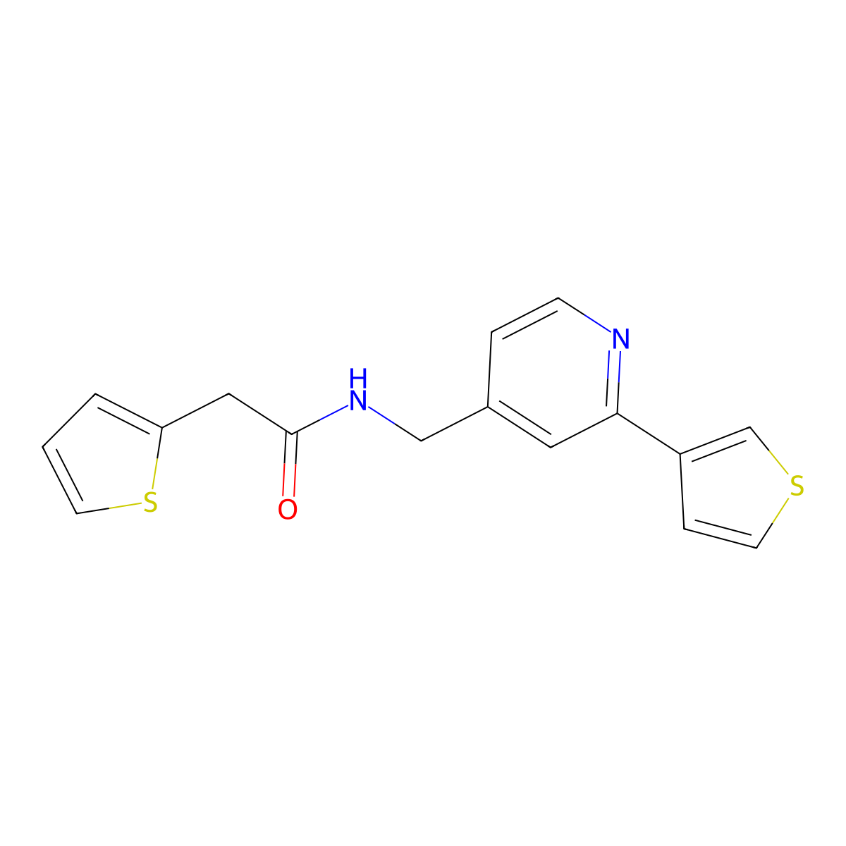 2-(thiophen-2-yl)-N-{[2-(thiophen-3-yl)pyridin-4-yl]methyl}acetamide molecular structure, CAS 2034476-49-6