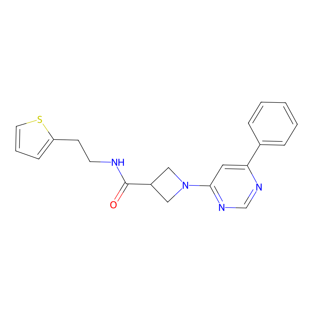 1-(6-phenylpyrimidin-4-yl)-N-[2-(thiophen-2-yl)ethyl]azetidine-3-carboxamide molecular structure, CAS 2034476-52-1