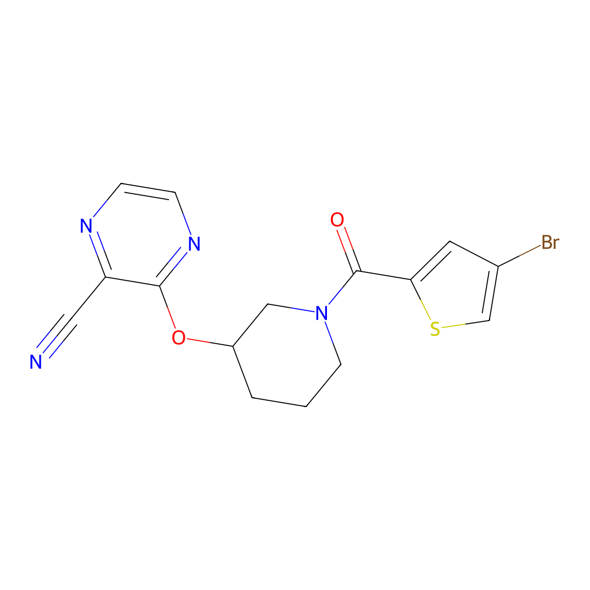 3-((1-(4-Bromothiophene-2-carbonyl)piperidin-3-yl)oxy)pyrazine-2-carbonitrile molecular structure, CAS 2034476-53-2