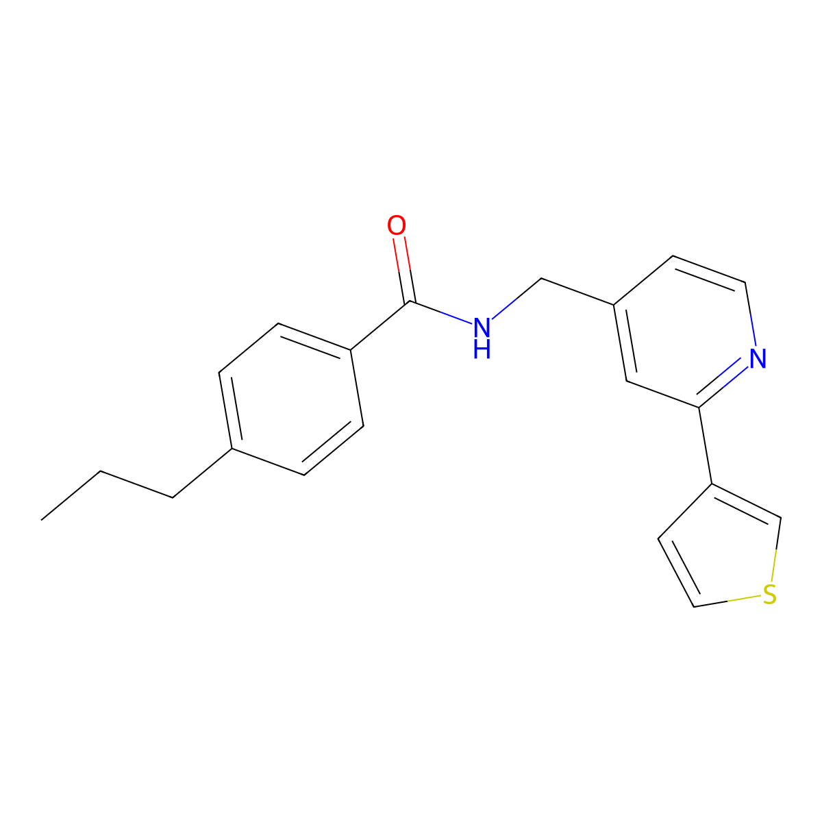 4-propyl-N-((2-(thiophen-3-yl)pyridin-4-yl)methyl)benzamide molecular structure, CAS 2034476-56-5
