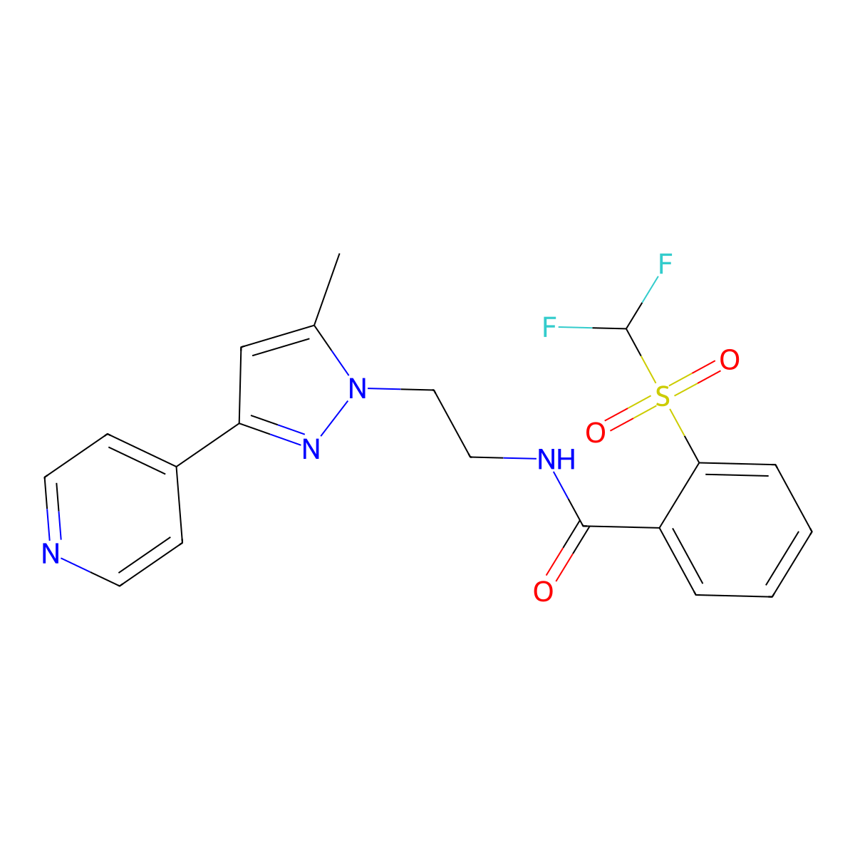 2-((difluoromethyl)sulfonyl)-N-(2-(5-methyl-3-(pyridin-4-yl)-1H-pyrazol-1-yl)ethyl)benzamide molecular structure, CAS 2034476-59-8
