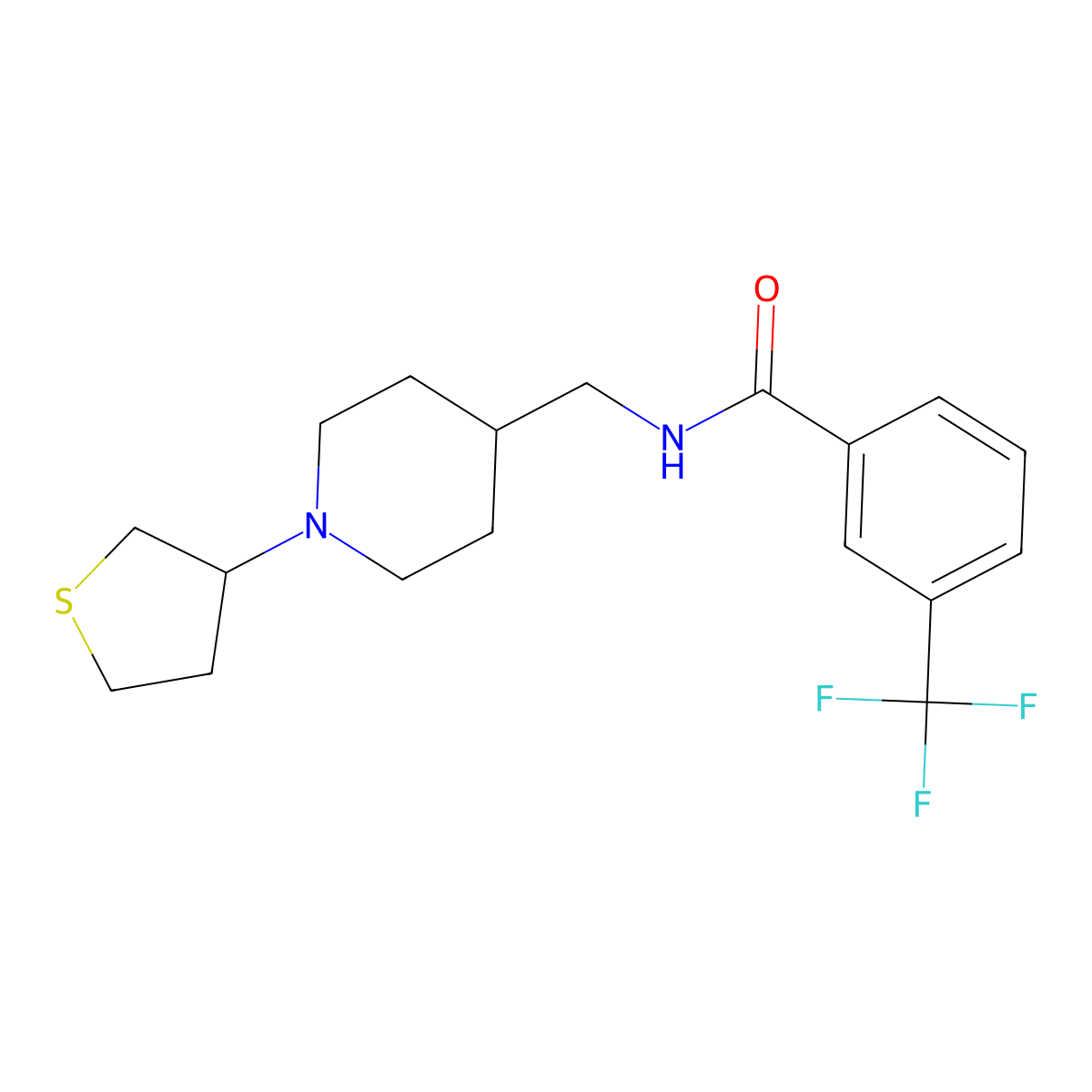 N-((1-(tetrahydrothiophen-3-yl)piperidin-4-yl)methyl)-3-(trifluoromethyl)benzamide molecular structure, CAS 2034476-60-1