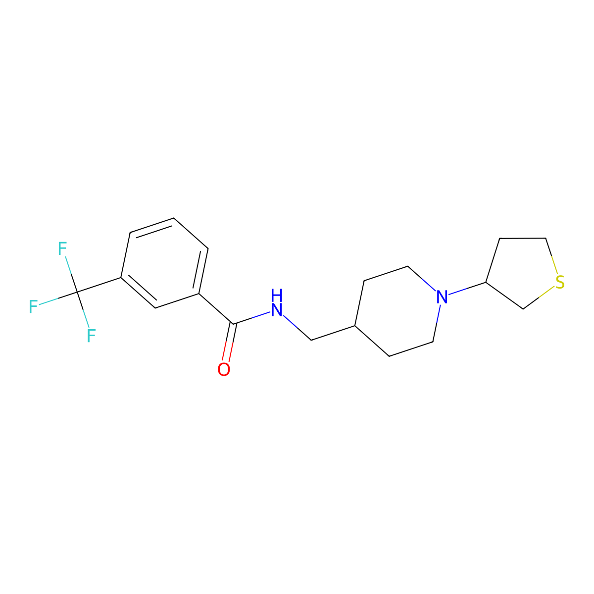 N-((1-(tetrahydrothiophen-3-yl)piperidin-4-yl)methyl)-3-(trifluoromethyl)benzamide molecular structure, CAS 2034476-60-1