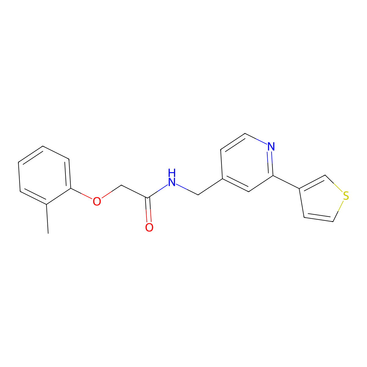 N-((2-(thiophen-3-yl)pyridin-4-yl)methyl)-2-(o-tolyloxy)acetamide molecular structure, CAS 2034476-61-2