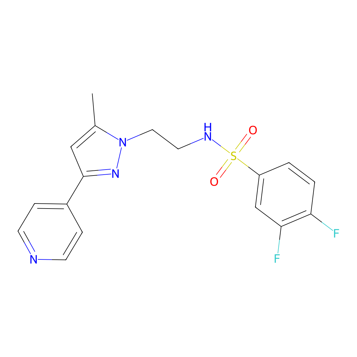 3,4-difluoro-N-(2-(5-methyl-3-(pyridin-4-yl)-1H-pyrazol-1-yl)ethyl)benzenesulfonamide molecular structure, CAS 2034476-63-4