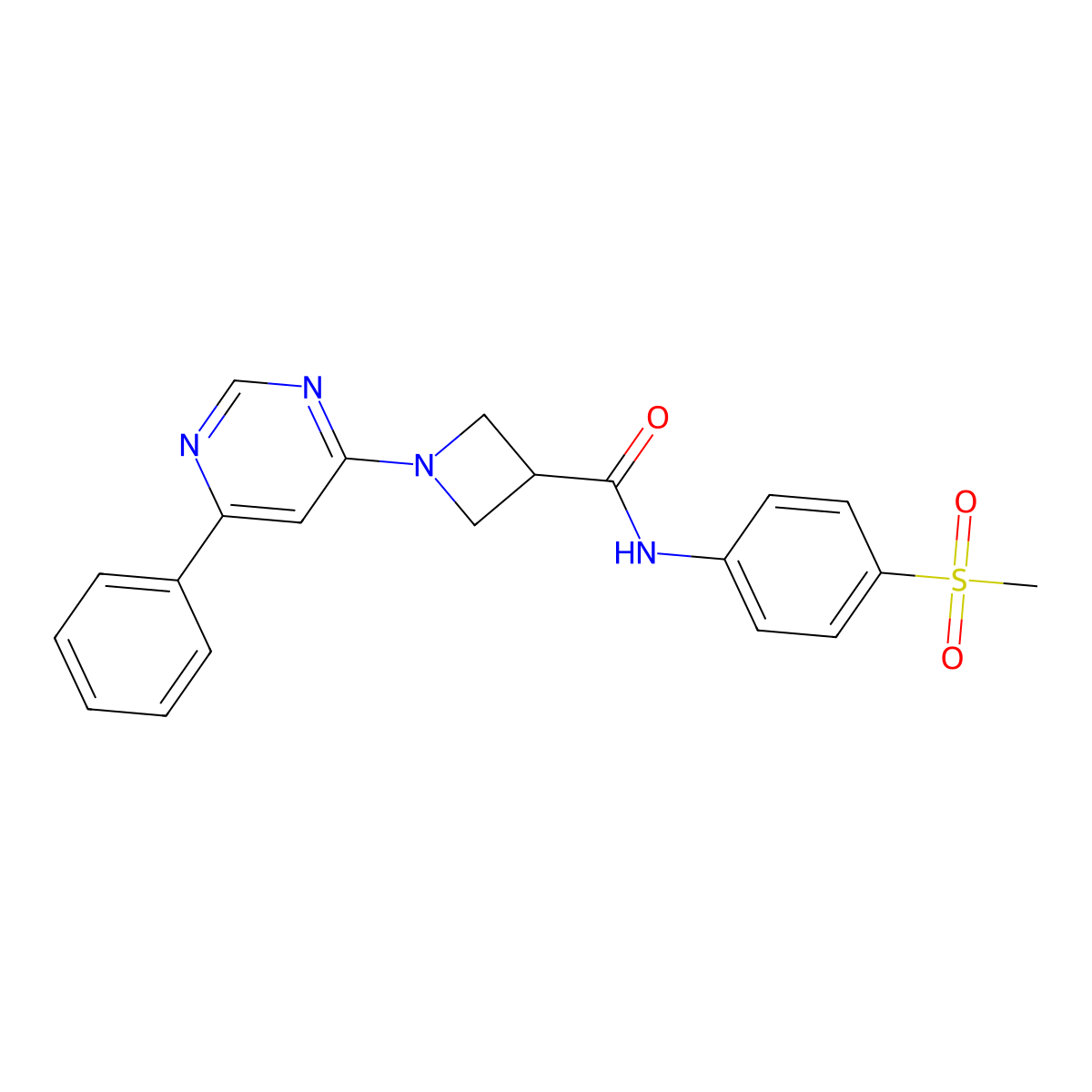 N-(4-(methylsulfonyl)phenyl)-1-(6-phenylpyrimidin-4-yl)azetidine-3-carboxamide molecular structure, CAS 2034476-66-7