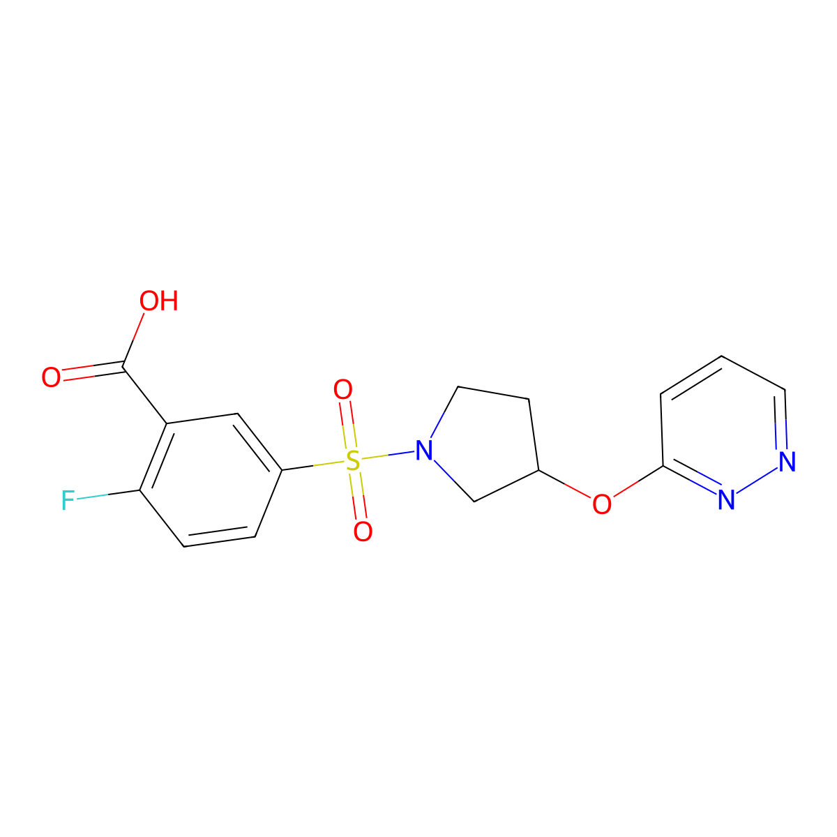 2-Fluoro-5-((3-(pyridazin-3-yloxy)pyrrolidin-1-yl)sulfonyl)benzoic acid molecular structure, CAS 2034476-67-8