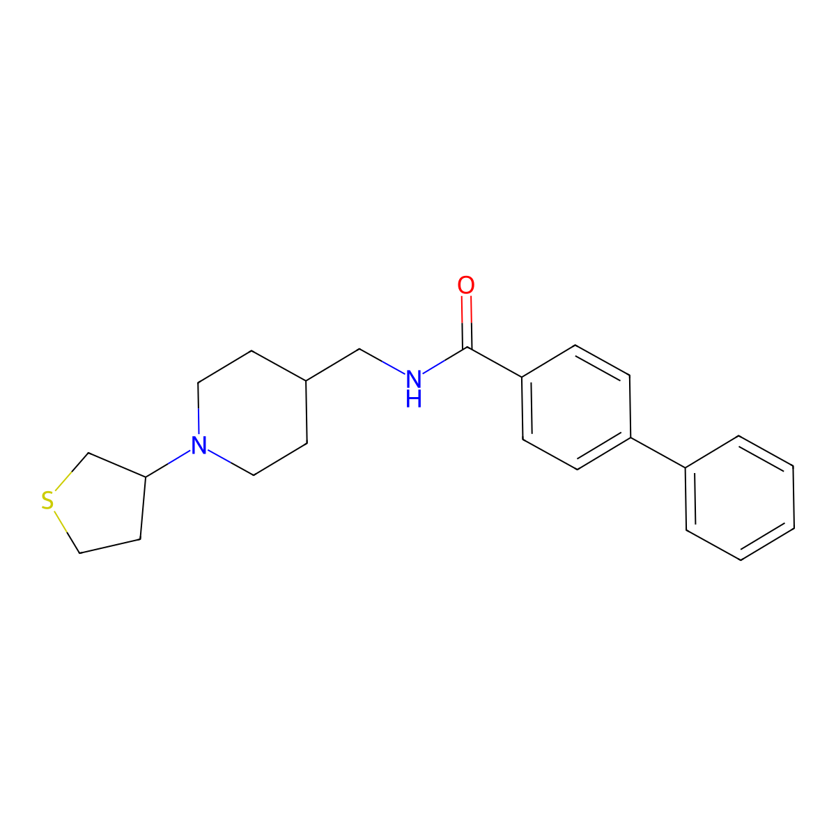 N-((1-(tetrahydrothiophen-3-yl)piperidin-4-yl)methyl)-[1,1'-biphenyl]-4-carboxamide molecular structure, CAS 2034476-70-3