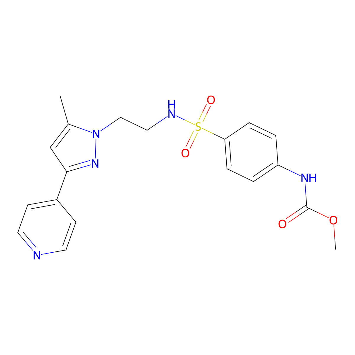 methyl (4-(N-(2-(5-methyl-3-(pyridin-4-yl)-1H-pyrazol-1-yl)ethyl)sulfamoyl)phenyl)carbamate molecular structure, CAS 2034476-71-4