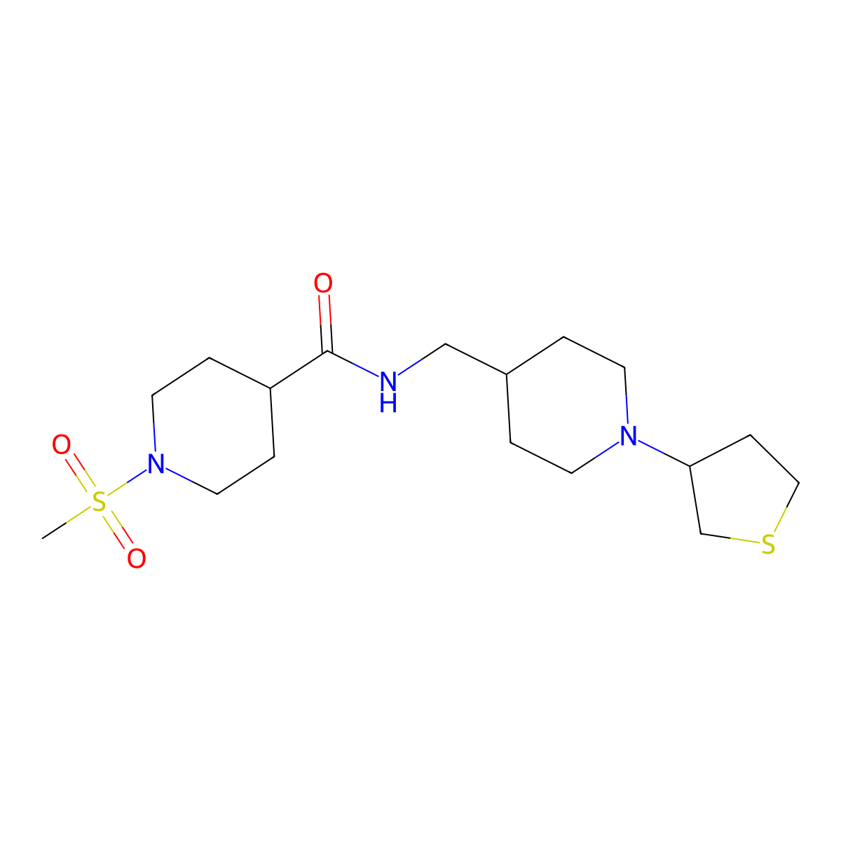 1-(methylsulfonyl)-N-((1-(tetrahydrothiophen-3-yl)piperidin-4-yl)methyl)piperidine-4-carboxamide molecular structure, CAS 2034476-72-5