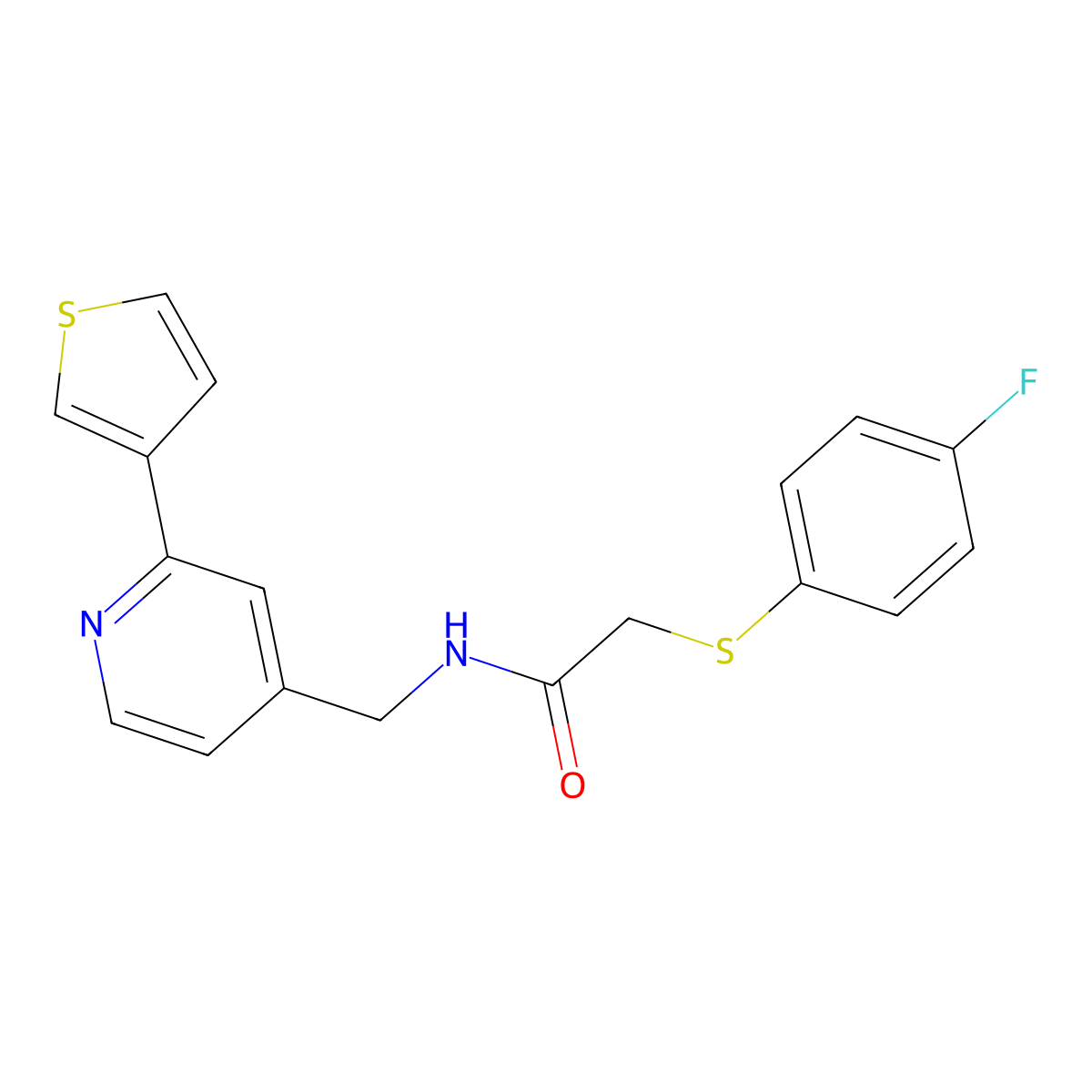 2-((4-fluorophenyl)thio)-N-((2-(thiophen-3-yl)pyridin-4-yl)methyl)acetamide molecular structure, CAS 2034476-74-7