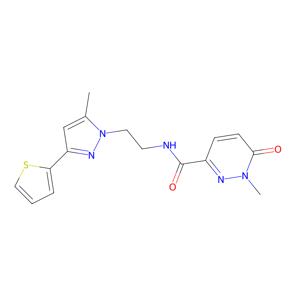 1-methyl-N-{2-[5-methyl-3-(thiophen-2-yl)-1H-pyrazol-1-yl]ethyl}-6-oxo-1,6-dihydropyridazine-3-carboxamide molecular structure, CAS 2034476-75-8