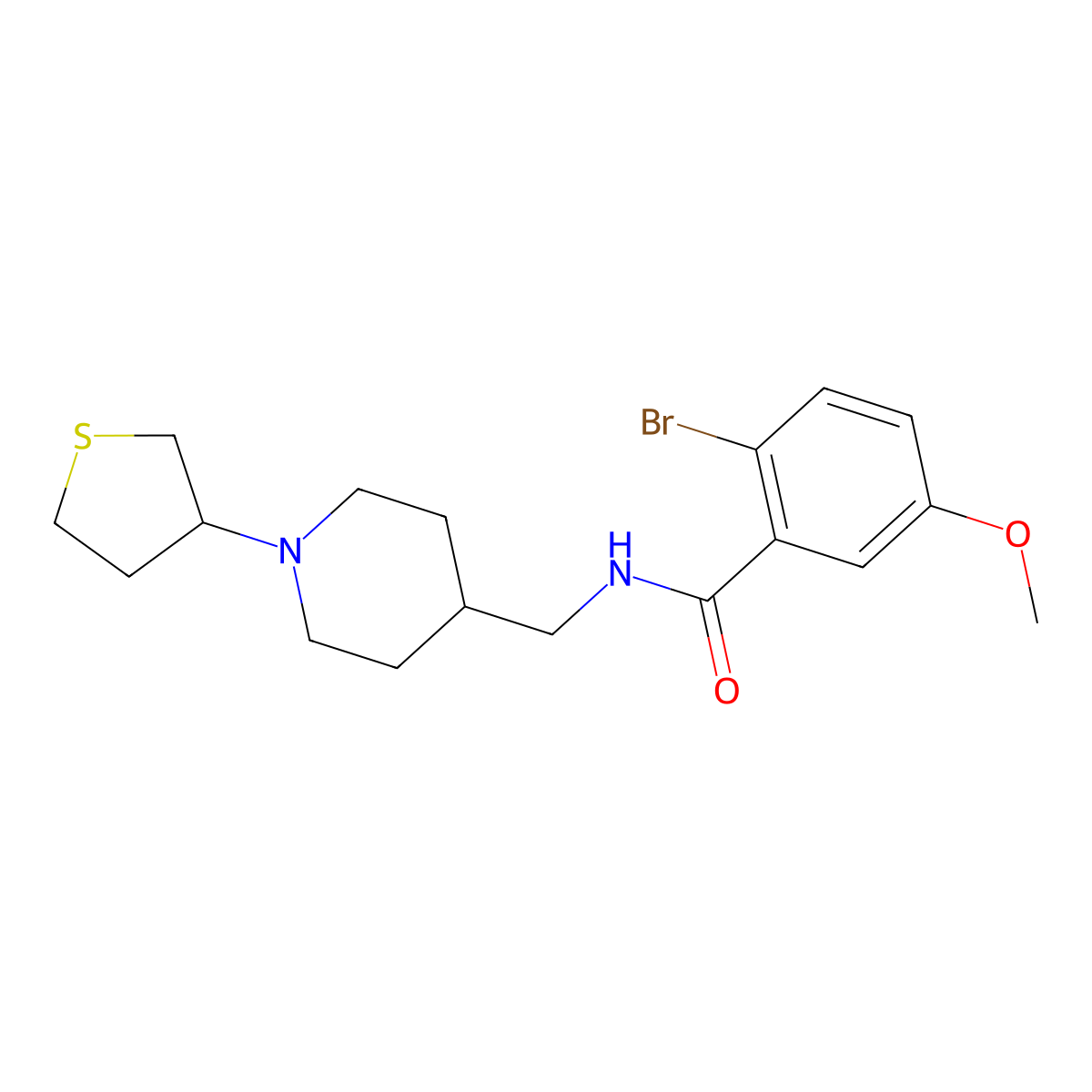 2-bromo-5-methoxy-N-((1-(tetrahydrothiophen-3-yl)piperidin-4-yl)methyl)benzamide molecular structure, CAS 2034476-78-1